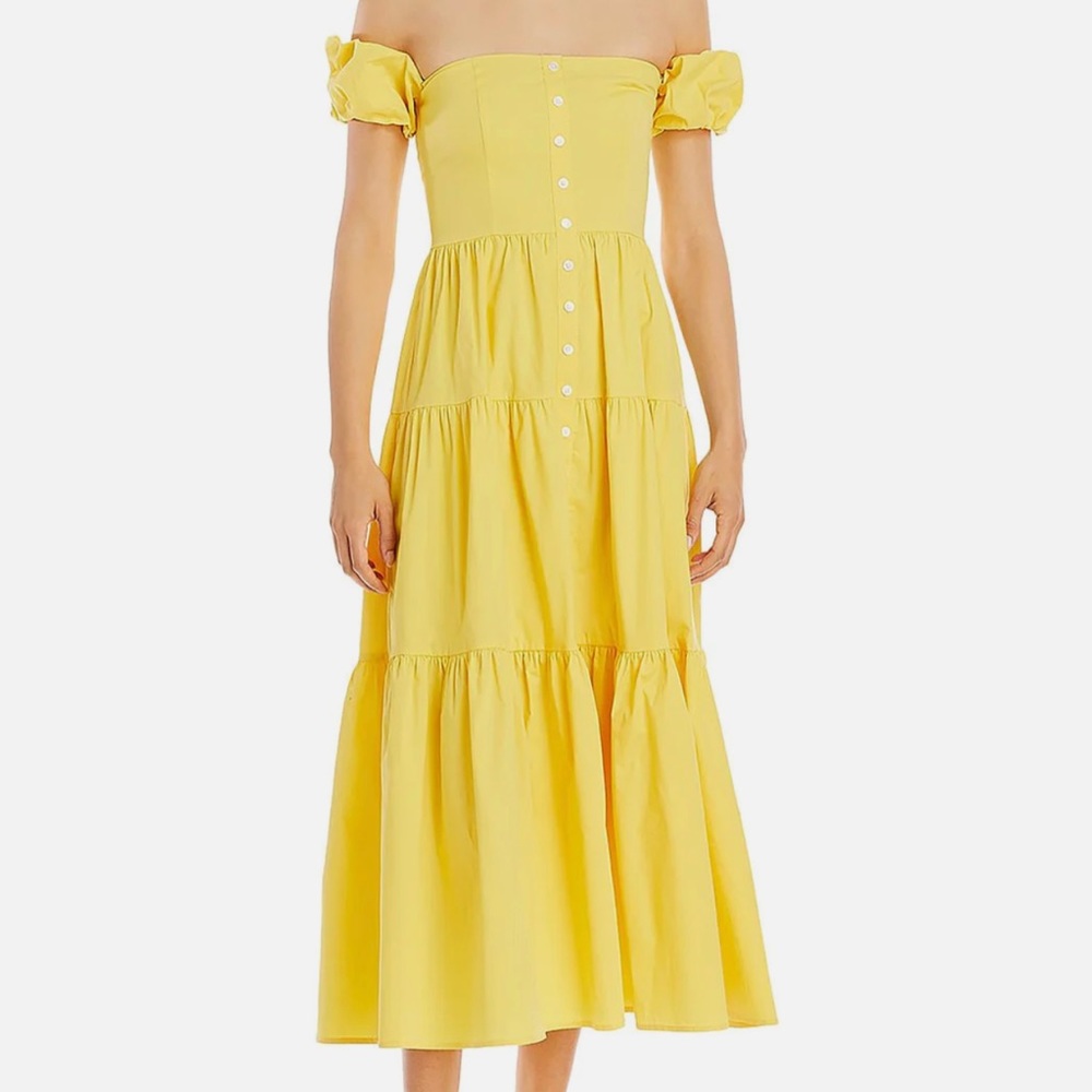STAUD- Elio Womens Tiered Off The Shoulder Fit & Flare Dress